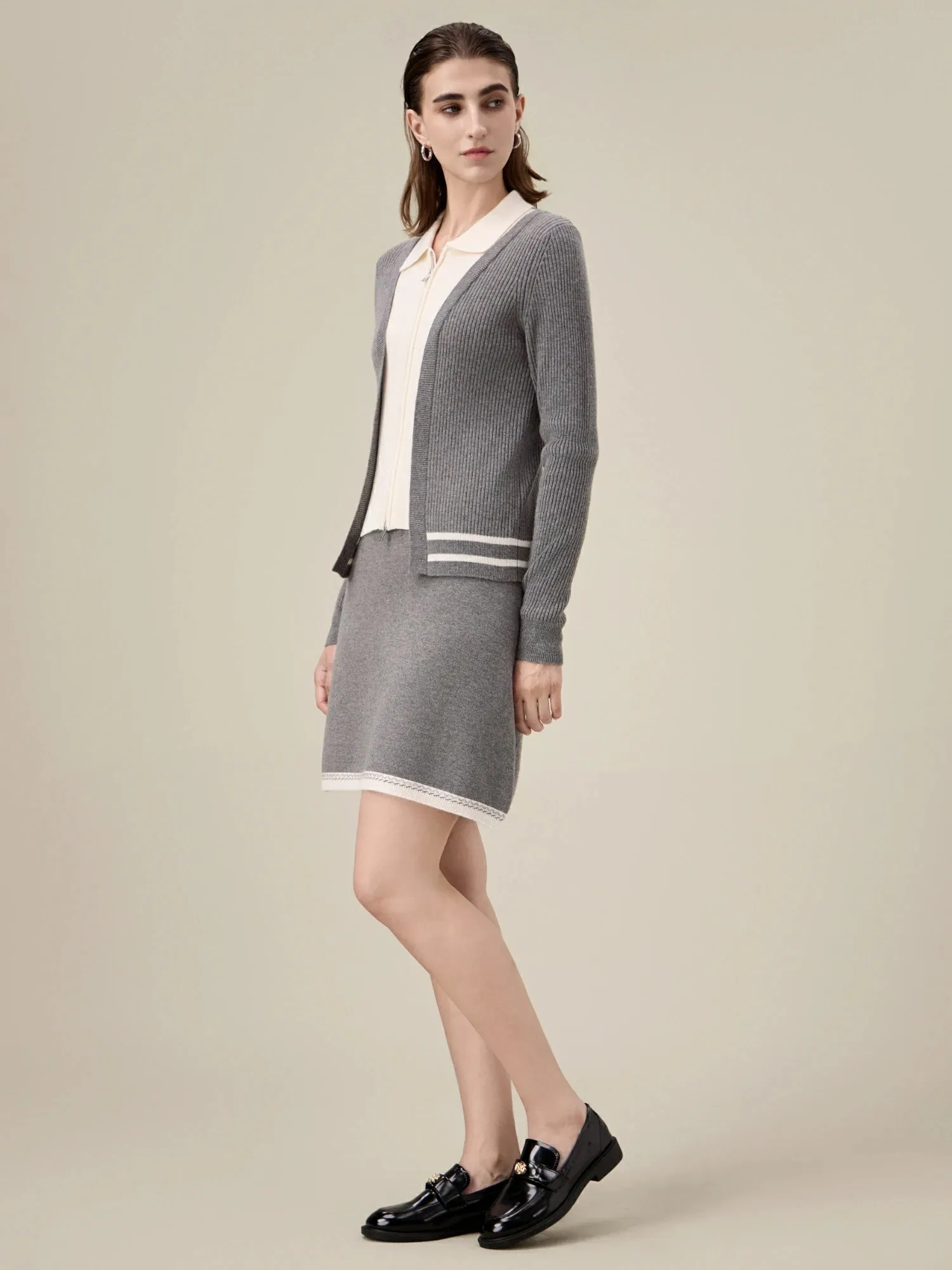 Amoretu 100% Wool Elastic Waist Contrast Color A-Line Knitted Skirt sold by Amoretu product image thumbnail 3