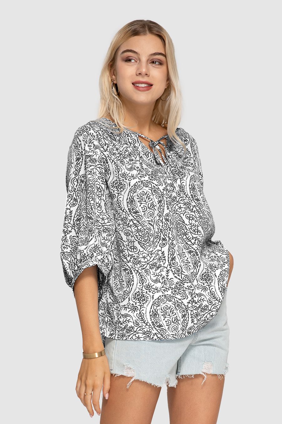 Retro Print Flowy Blouse Sale sold by Amoretu product image thumbnail 5