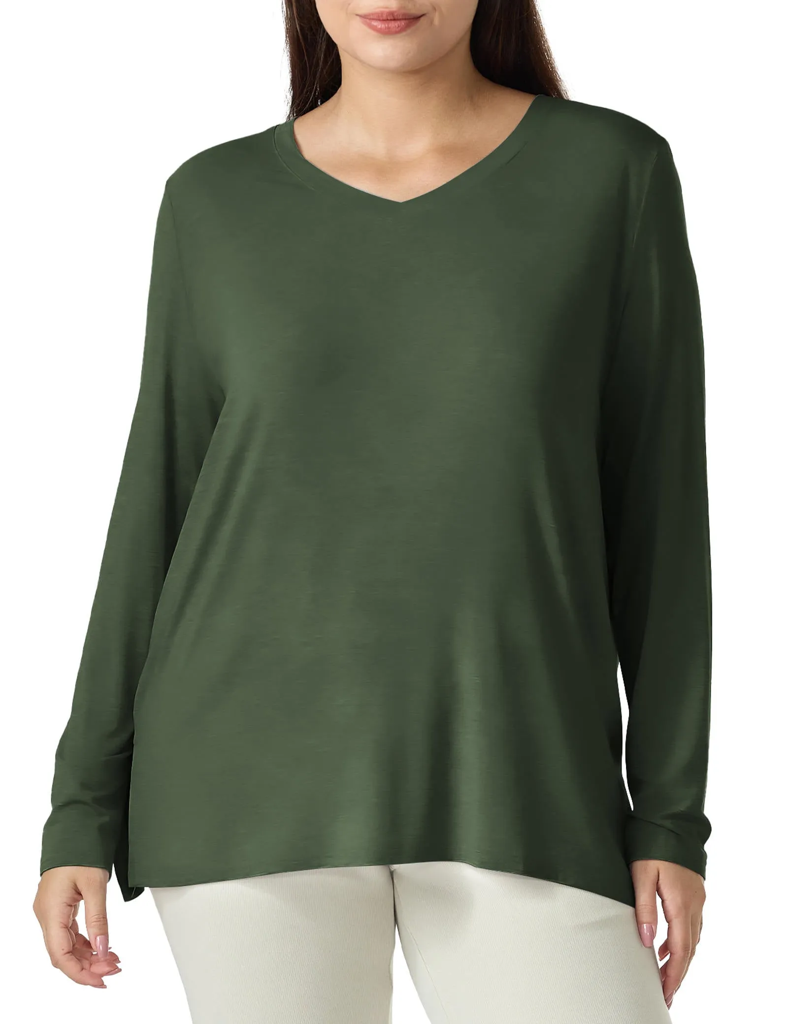 Plus Size Long Sleeve V Neck T Shirt sold by Amoretu product image thumbnail 5