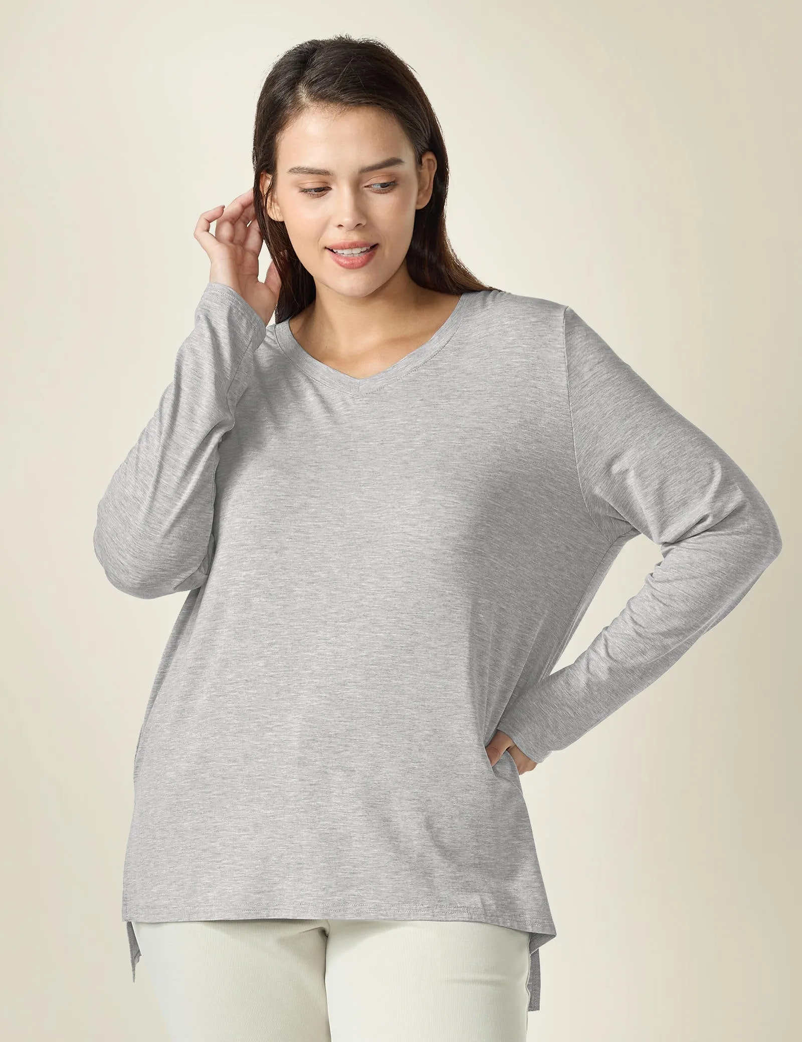 Plus Size Long Sleeve V Neck T Shirt sold by Amoretu product image thumbnail 2