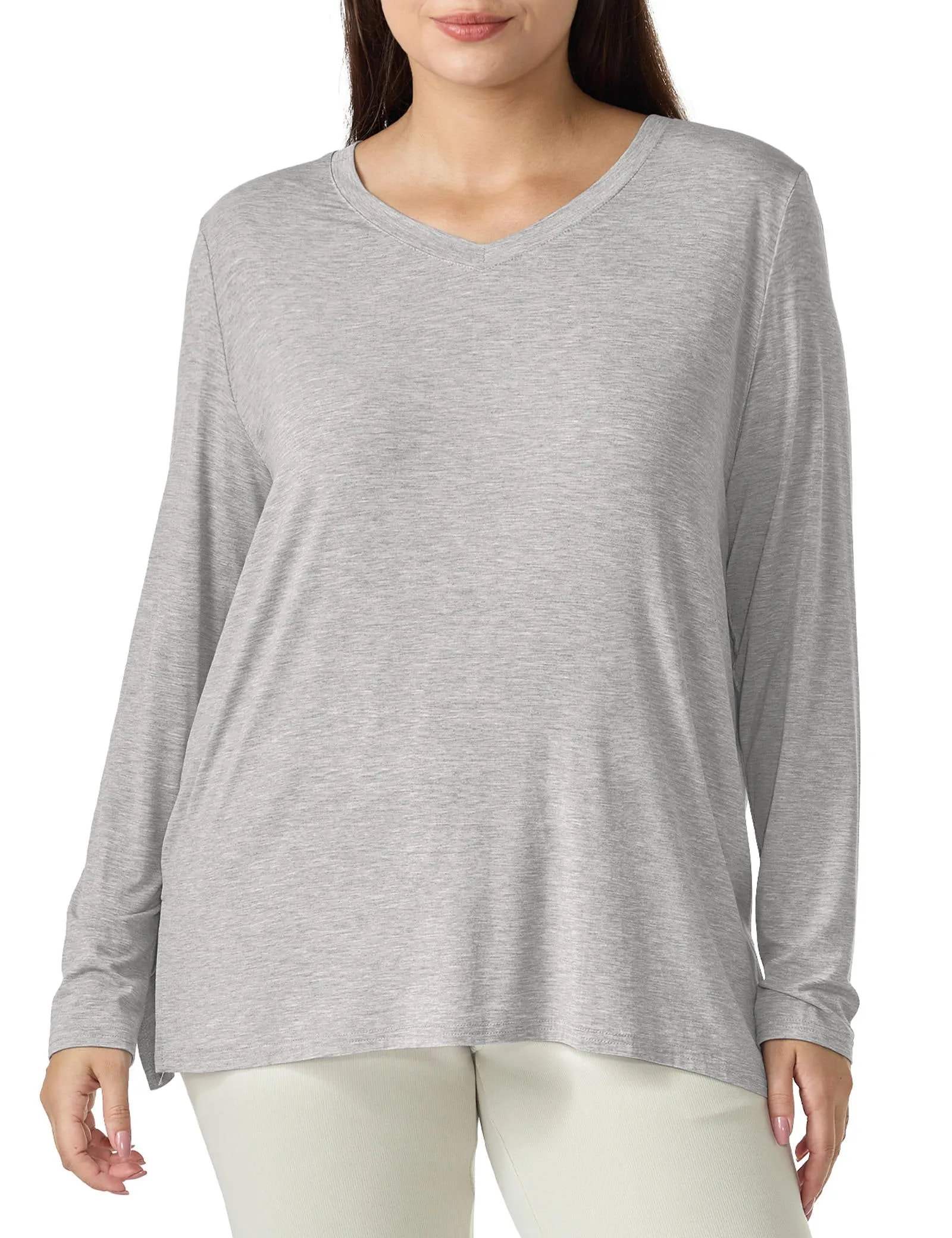 Plus Size Long Sleeve V Neck T Shirt sold by Amoretu product image thumbnail 4