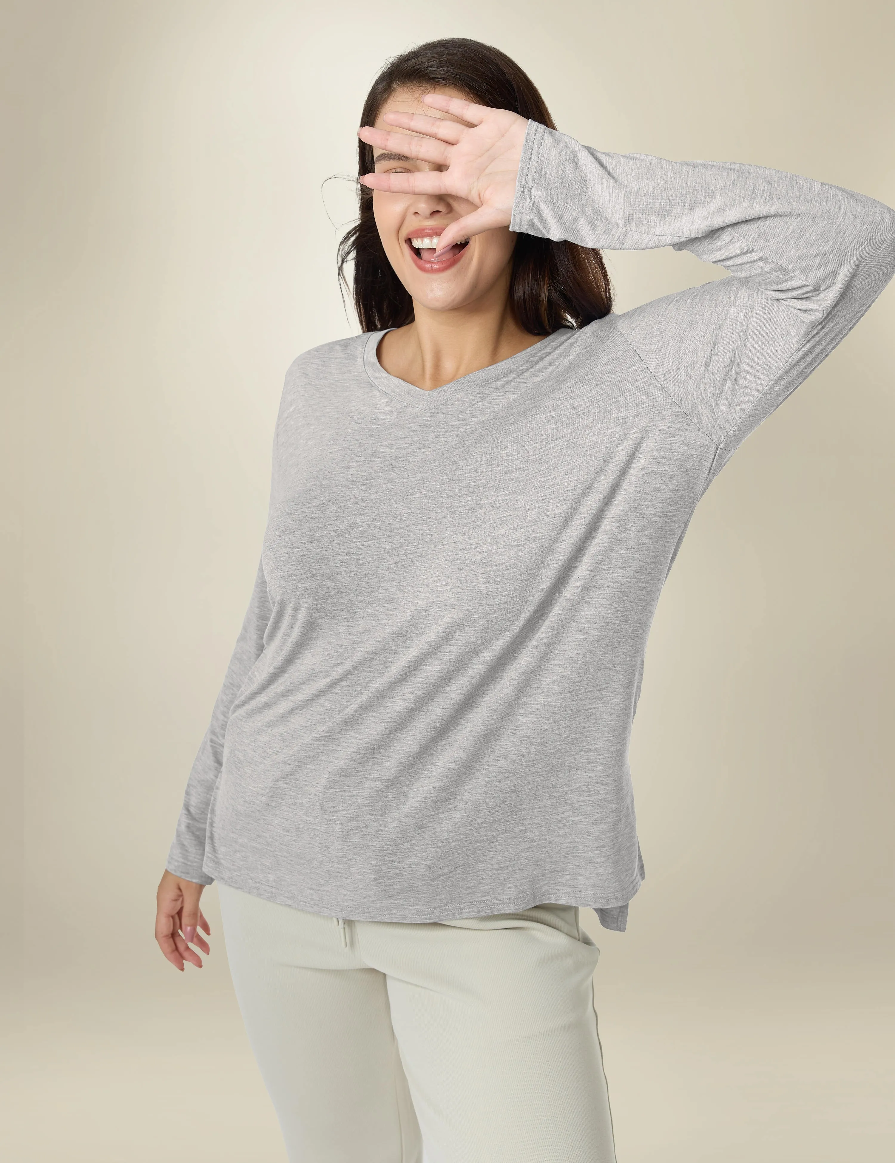 Plus Size Long Sleeve V Neck T Shirt sold by Amoretu product image thumbnail 3