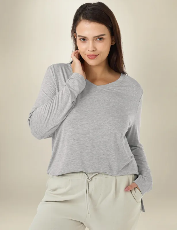 Plus Size Long Sleeve V Neck T Shirt sold by Amoretu