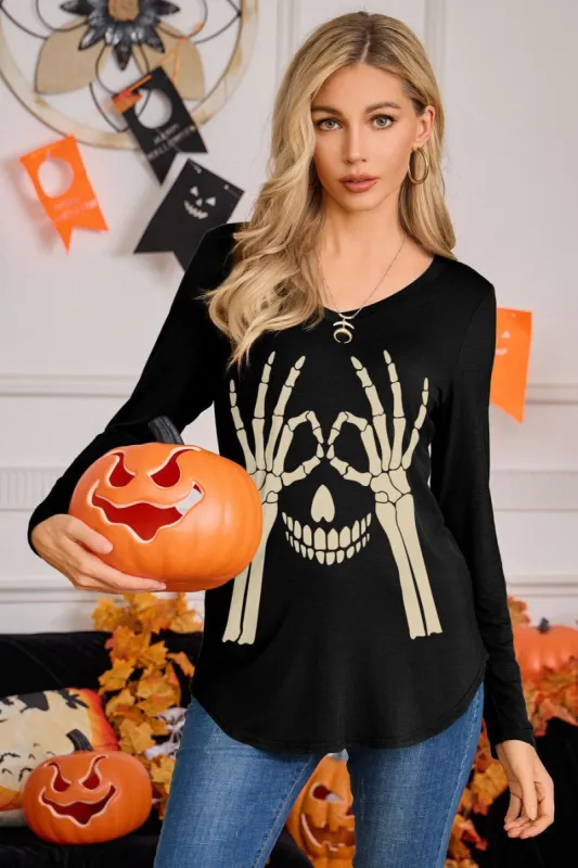 Halloween Long Sleeve Graphic Skull T Shirt sold by Amoretu