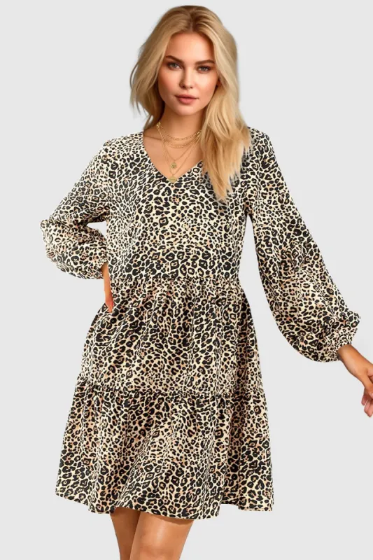 Leopard-v-neck-floral-print-tunic-shift-dress sold by Amoretu