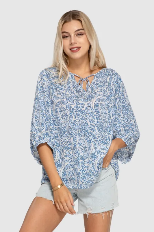 Retro Print Flowy Blouse Sale sold by Amoretu