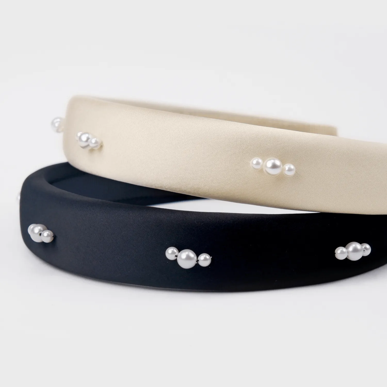 Satin Pearl Wide Headband (Spaced & 3 Beads) sold by Babybei product image thumbnail 4