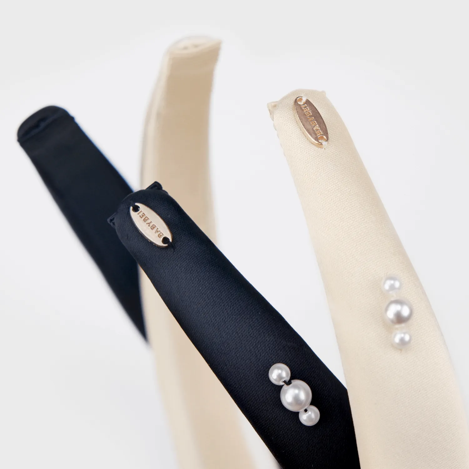 Satin Pearl Wide Headband (Spaced & 3 Beads) sold by Babybei product image thumbnail 5