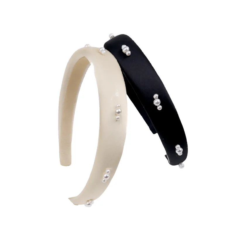 Satin Pearl Wide Headband (Spaced & 3 Beads) sold by Babybei