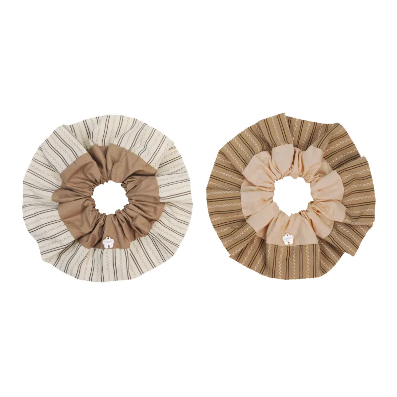 Stripe Shell Extra Large Scrunchie (Wheat & Flower) made by Babybei