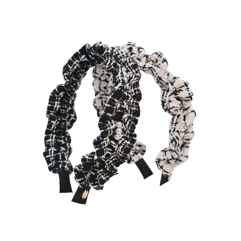 Tweed Pearl Extra Wide Headband (Spaced & 3 Beads) sold by Babybei