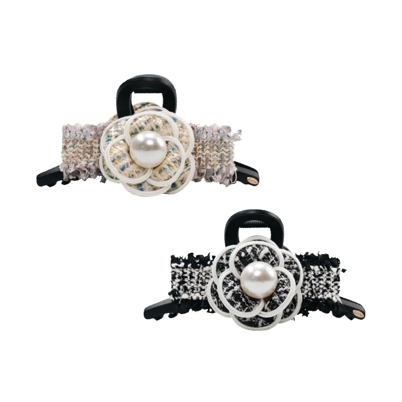 Camellia Pearl Extra Large Hair Claw (Tweed & 1 Bead) made by Babybei