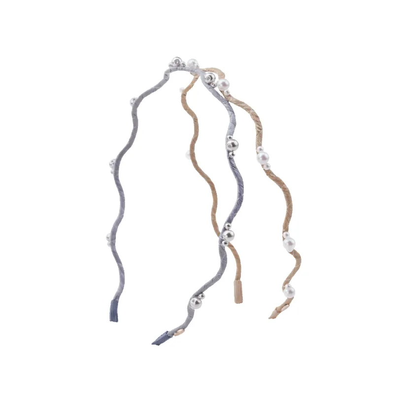 Dot Pearl Extra Thin Headband (Waved & 3 Beads) sold by Babybei