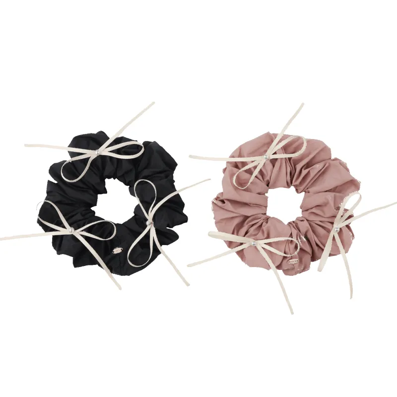 Plain Pearl Large Scrunchie (3 Bows & 3 Beads) made by Babybei
