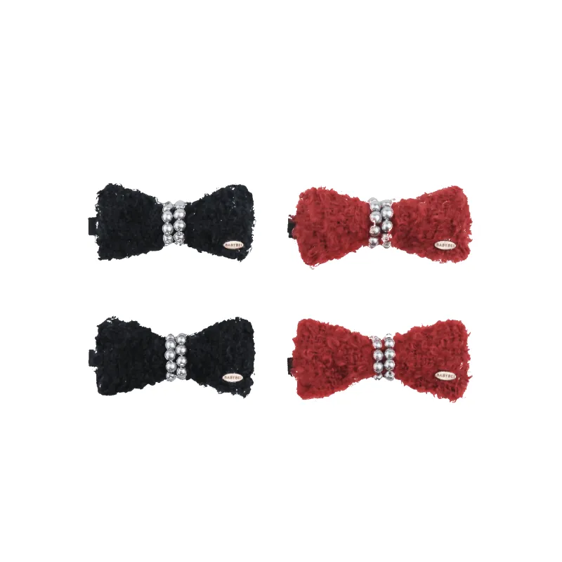 Fuzz Pearl Medium Hair Clips (Bow & 2 Strands) made by Babybei