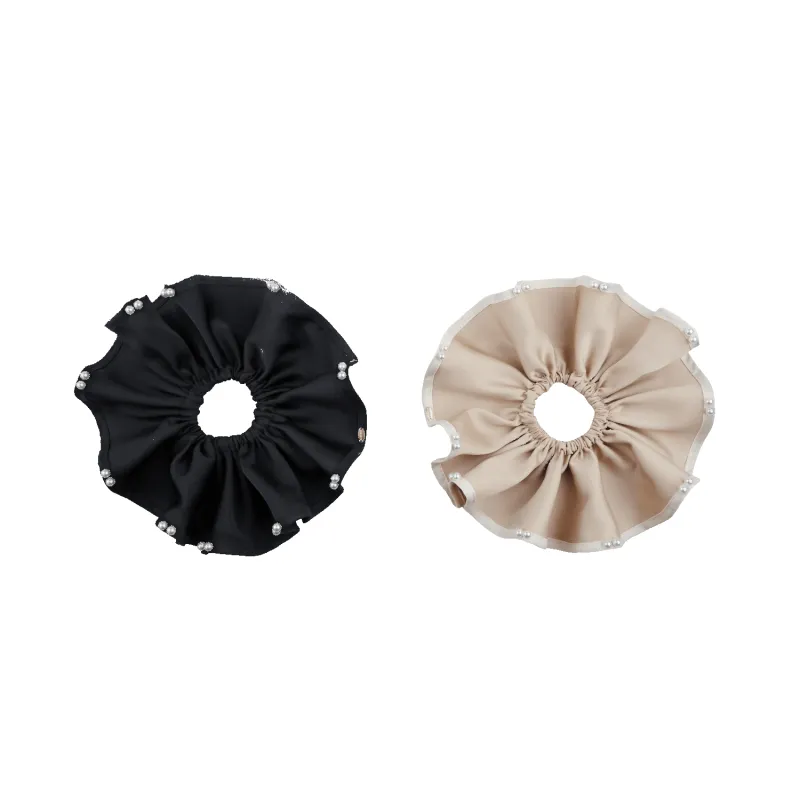 Satin Pearl Extra Large Scrunchie (Ribbon Edge & 2 Beads) sold by Babybei