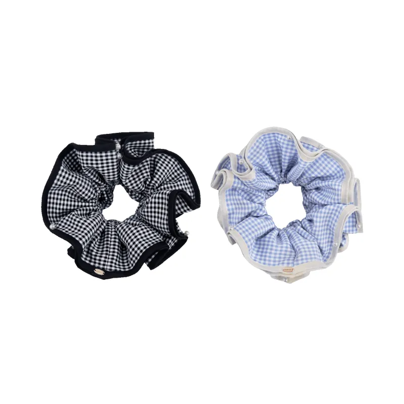 Plaid Pearl Extra Large Scrunchie (4 Layered & Scattered Beads) sold by Babybei