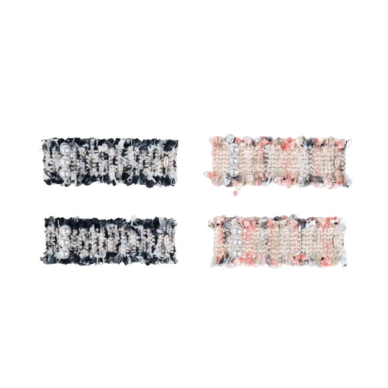 Tweed Pearl Medium Snap Clips (Rectangle & 3 Beads) made by Babybei