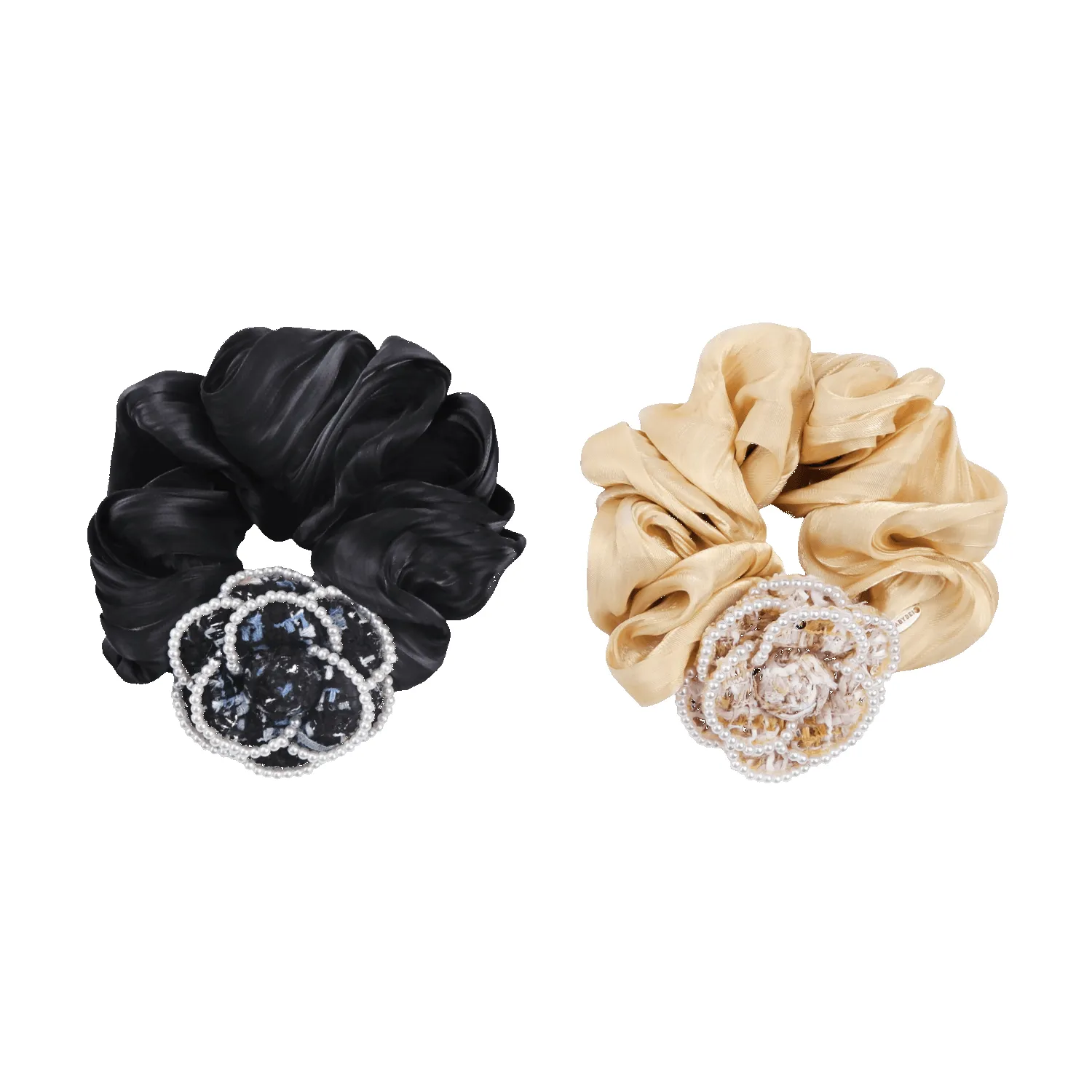 Camellia Pearl Medium Scrunchie (Tweed & Beaded) sold by Babybei