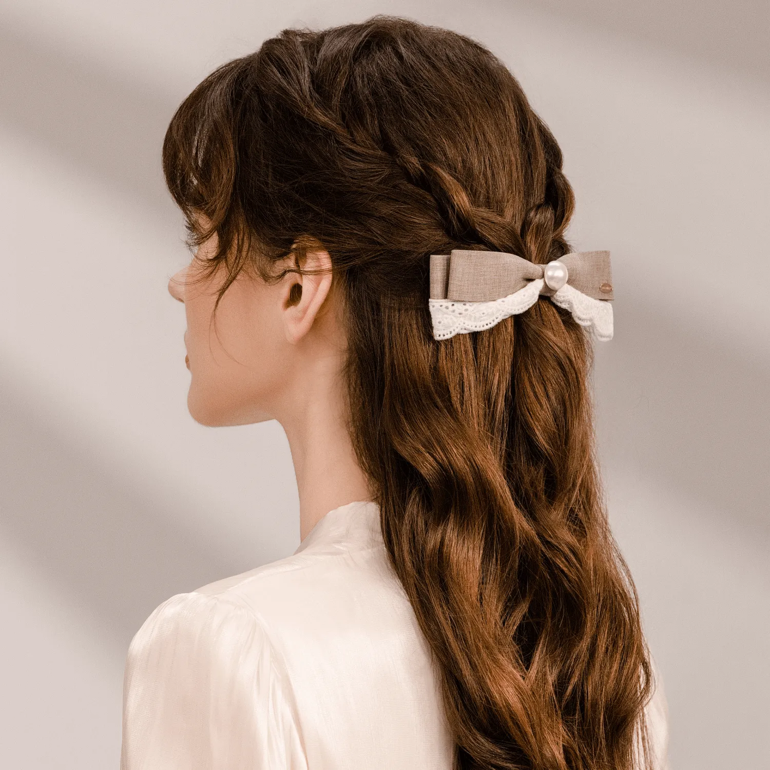 Suiting Pearl Medium Hair Barrette (Lace & 1 Bead) sold by Babybei product image thumbnail 2