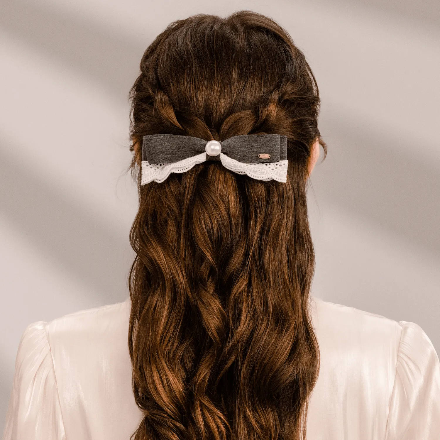 Suiting Pearl Medium Hair Barrette (Lace & 1 Bead) sold by Babybei product image thumbnail 3