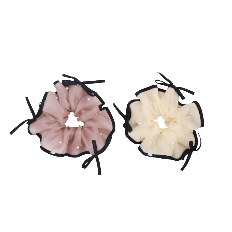 Organza Pearl Large Scrunchie (3 Bows & Scattered) made by Babybei