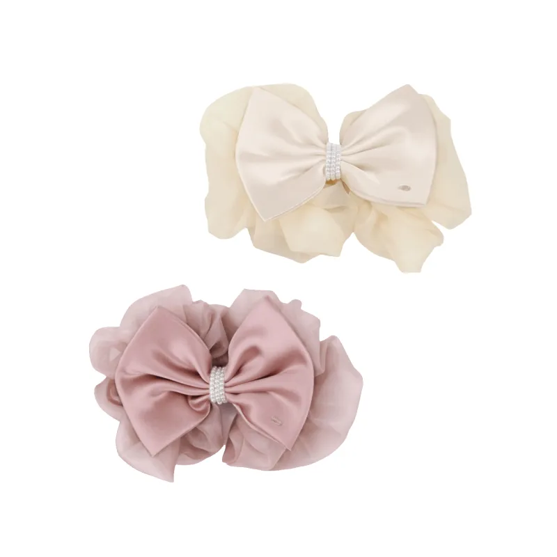Organza Pearl Large Hair Barrette (2 Layered Bow & 3 Strands) sold by Babybei