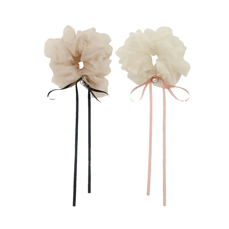 Organza Pearl Extra Large Scrunchie (Long Ribbon & 1 Bead) made by Babybei