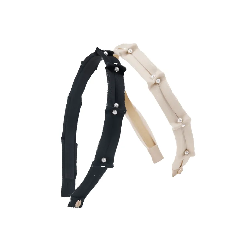 Ribbon Pearl Thin Headband (Wrapped & 2 Beads) sold by Babybei