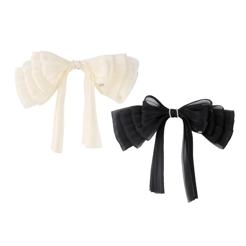Moonlight Organza Pearl Extra Large Hair Barrette (4 Layered Bow & 2 Strands) sold by Babybei
