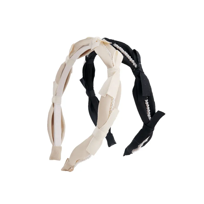 Satin Pearl Thin Headband (Bow & 1 Strand) sold by Babybei