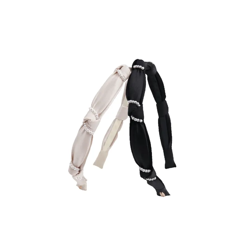 Satin Pearl Thin Headband (Knot & 2 Strands) sold by Babybei