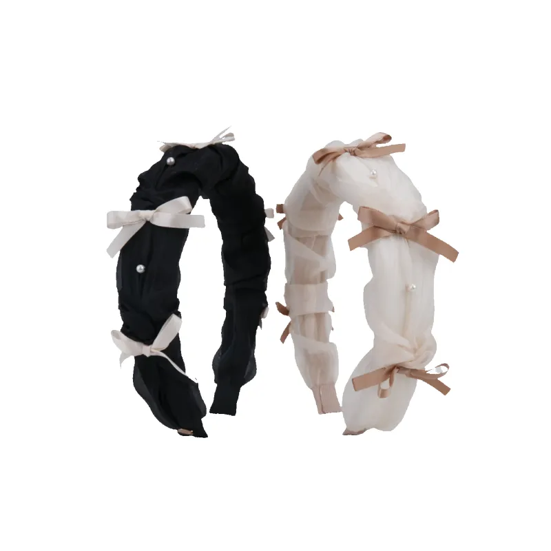 Moonlight Organza Pearl Wide Headband (Bow & 4 Beads) sold by Babybei