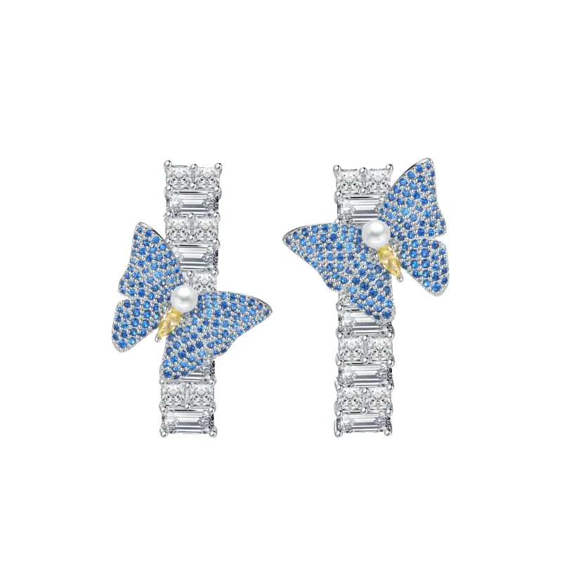 Colorful Butterfly Asymmetric Earrings (Blue Yellow) sold by Babybei