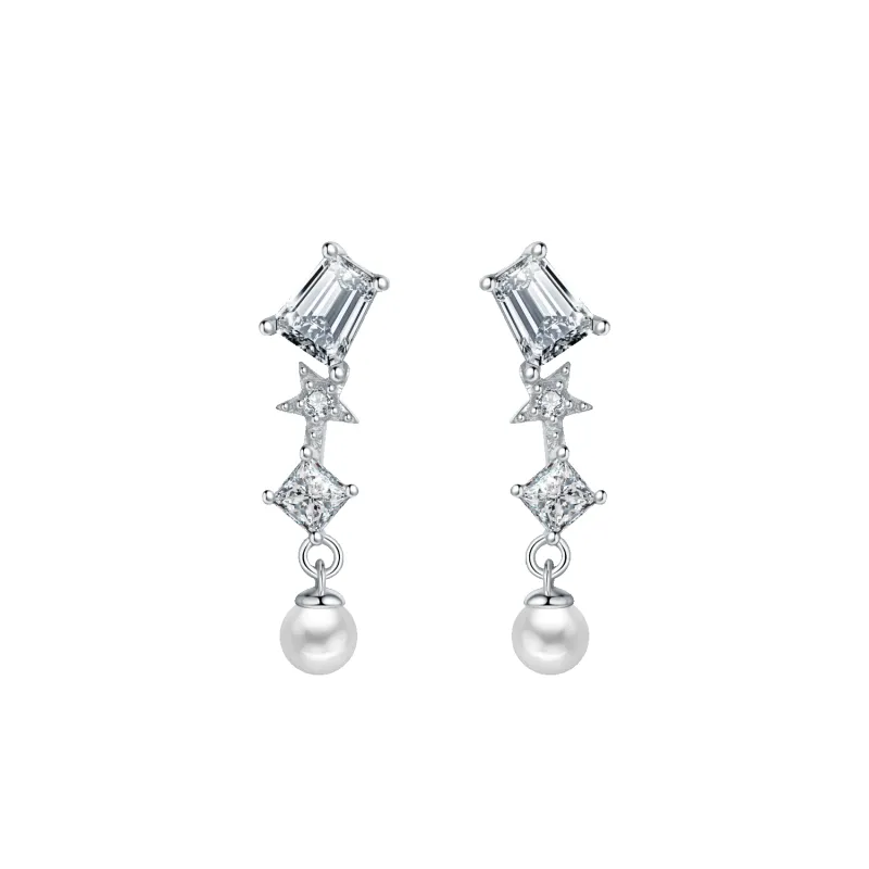 Starry Sky Stud Earrings (Square Zircon) sold by Babybei