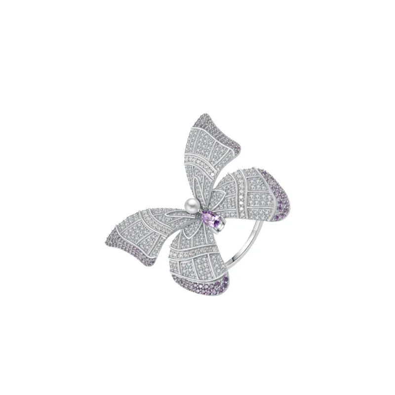 Colorful Butterfly Pave Ring (Yellow Purple) made by Babybei
