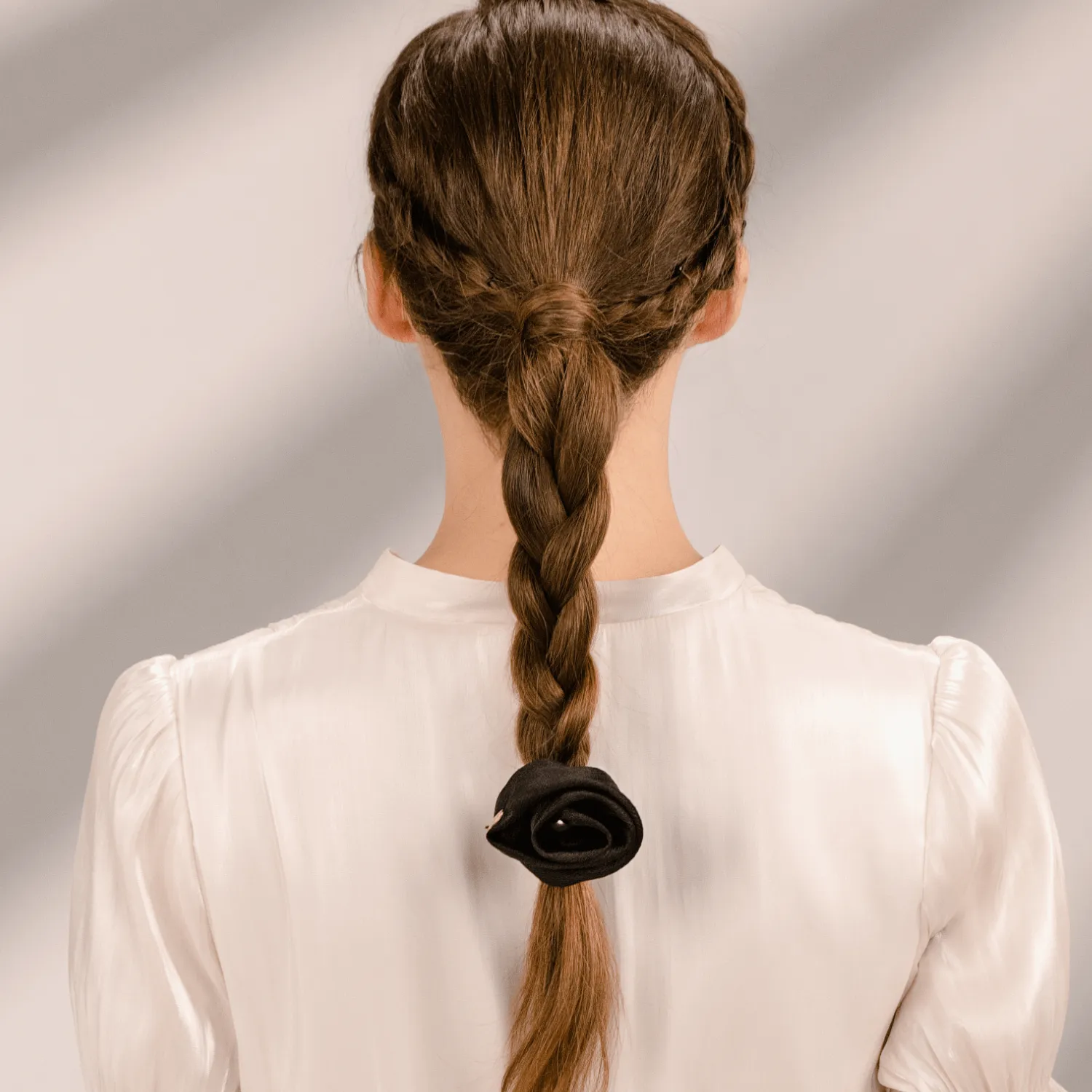 Rose Pearl Small Scrunchie (Tweed Satin & 1 Bead) sold by Babybei product image thumbnail 3