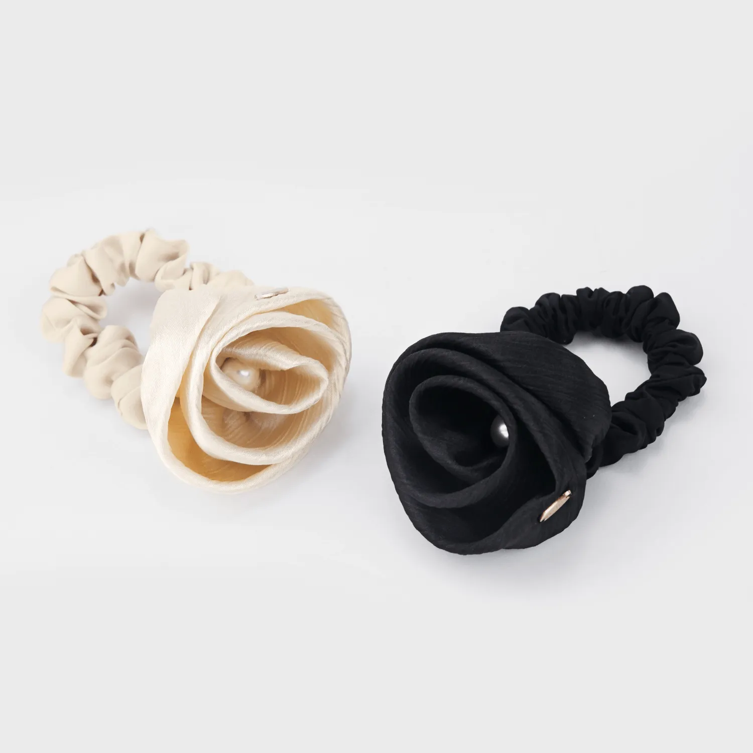 Rose Pearl Small Scrunchie (Tweed Satin & 1 Bead) sold by Babybei product image thumbnail 4