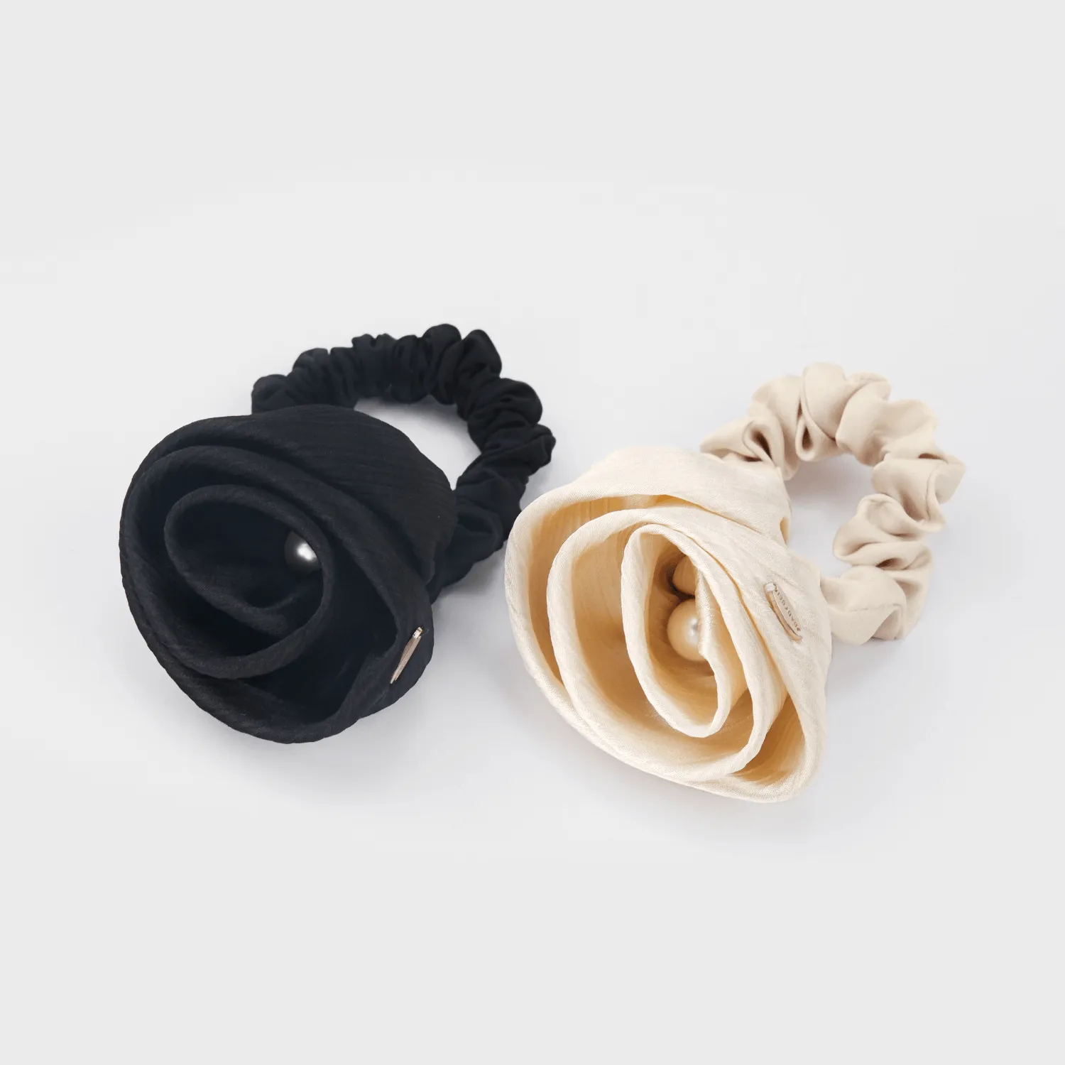 Rose Pearl Small Scrunchie (Tweed Satin & 1 Bead) sold by Babybei product image thumbnail 5