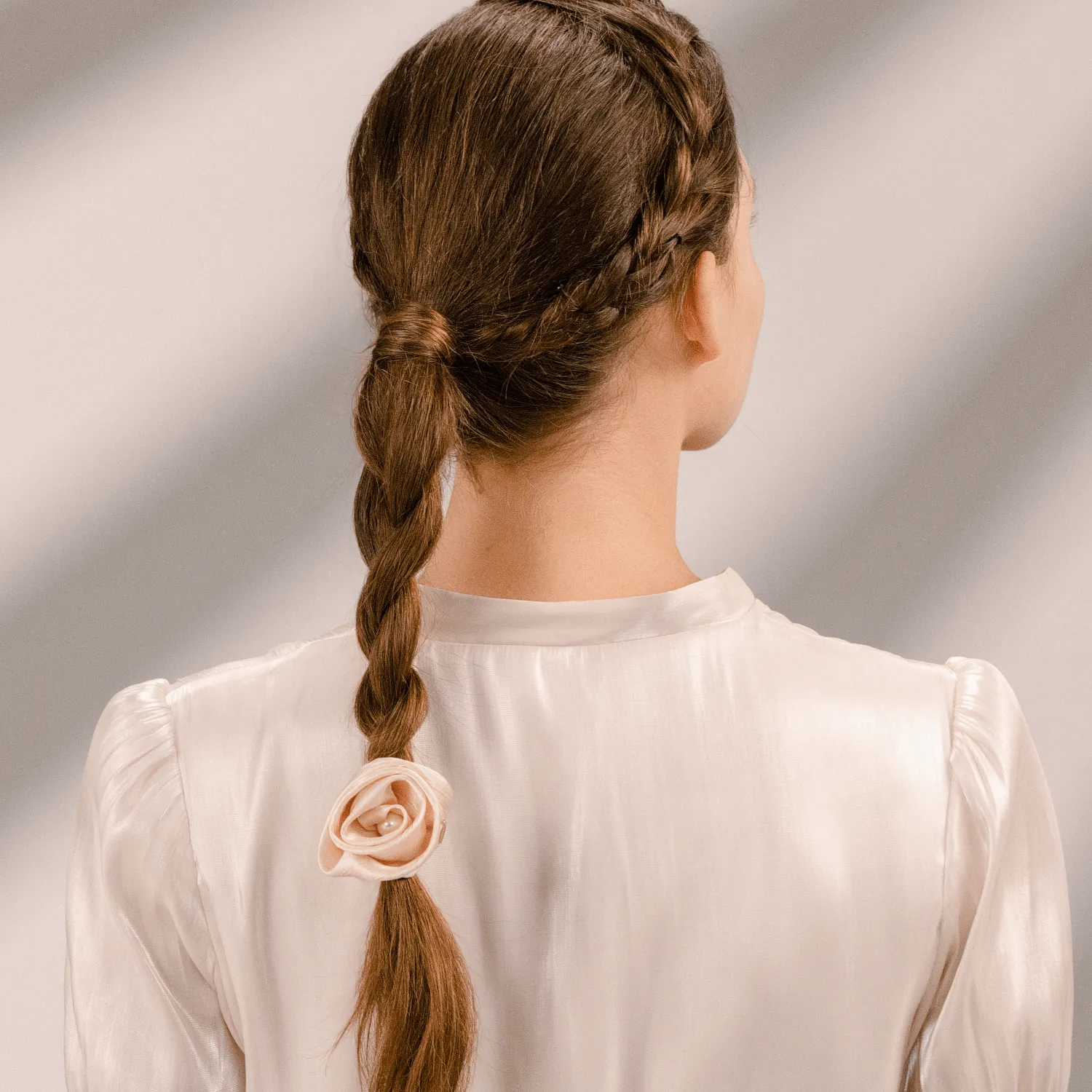 Rose Pearl Small Scrunchie (Tweed Satin & 1 Bead) sold by Babybei product image thumbnail 2