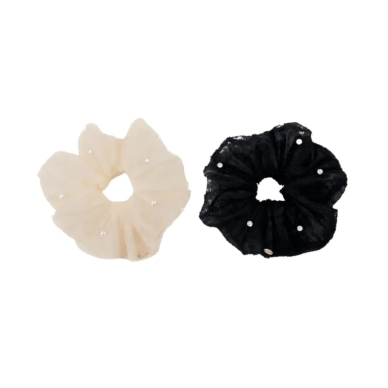 Organza Pearl Large Scrunchie (Shimmering Treads & Scattered Beads) made by Babybei