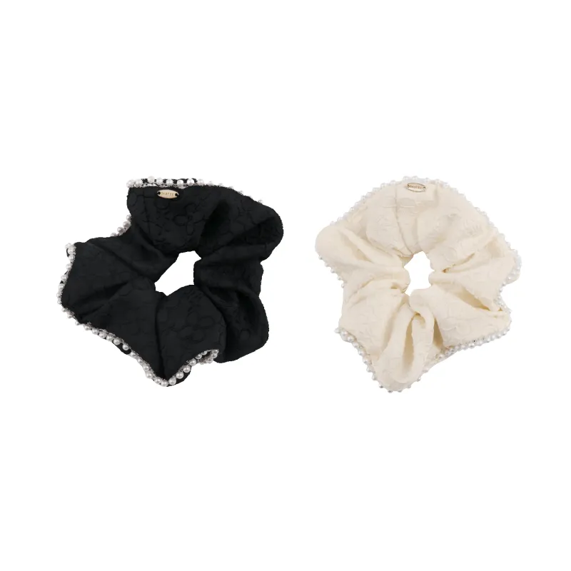 Embroidery Pearl Large Scrunchie (Floral & 1 Strand) made by Babybei