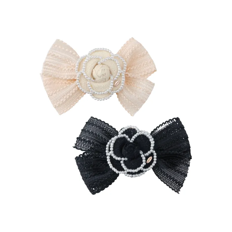 Camellia Pearl Large Hair Clip (Lace Bow & Beaded Edge) made by Babybei