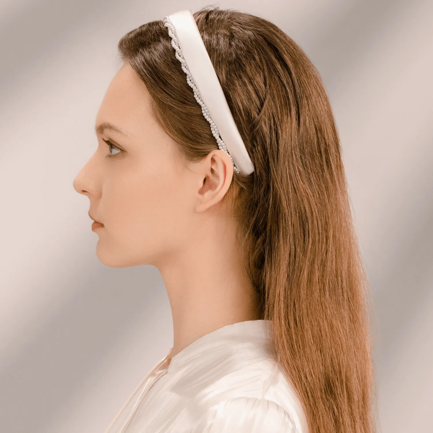 Satin Pearl Wide Headband (Sided & Wrapped) sold by Babybei product image thumbnail 3