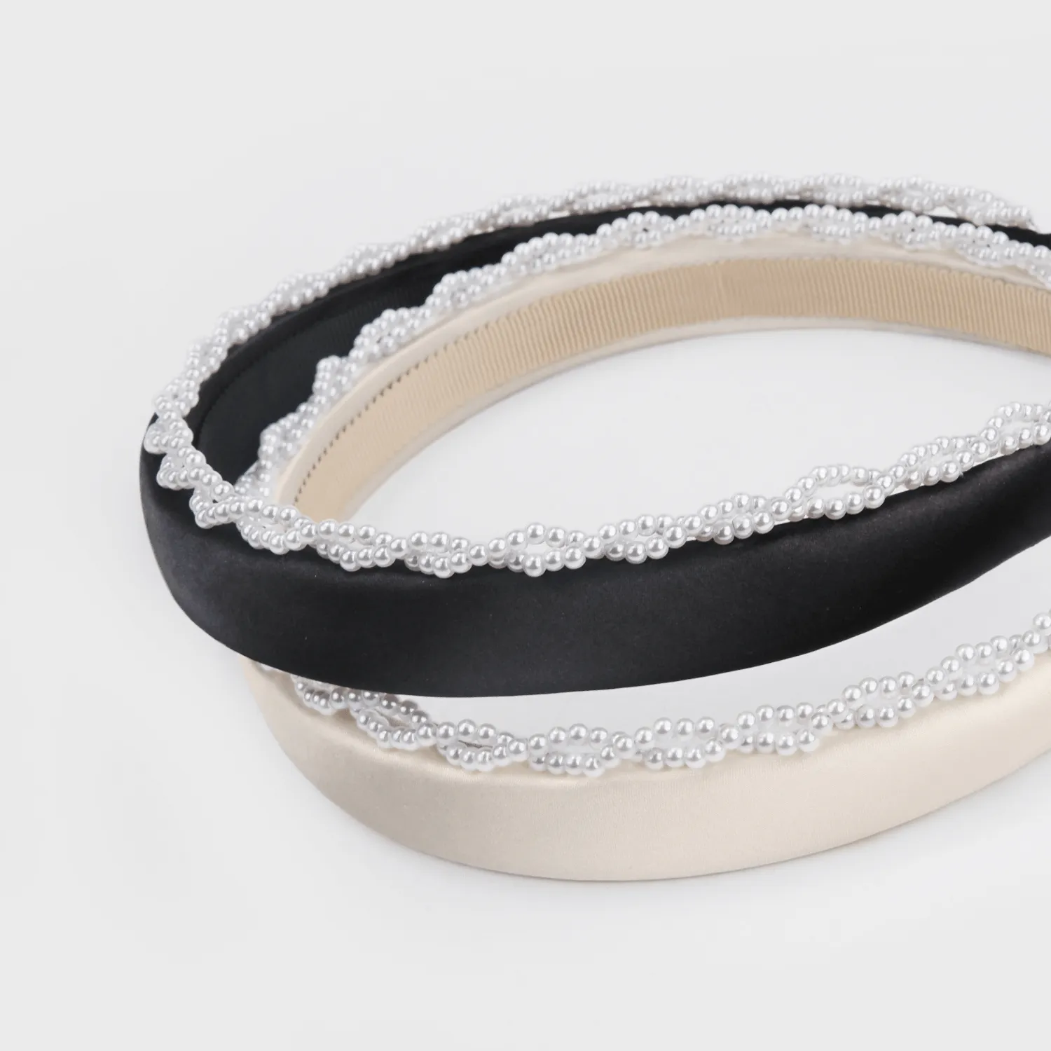 Satin Pearl Wide Headband (Sided & Wrapped) sold by Babybei product image thumbnail 4