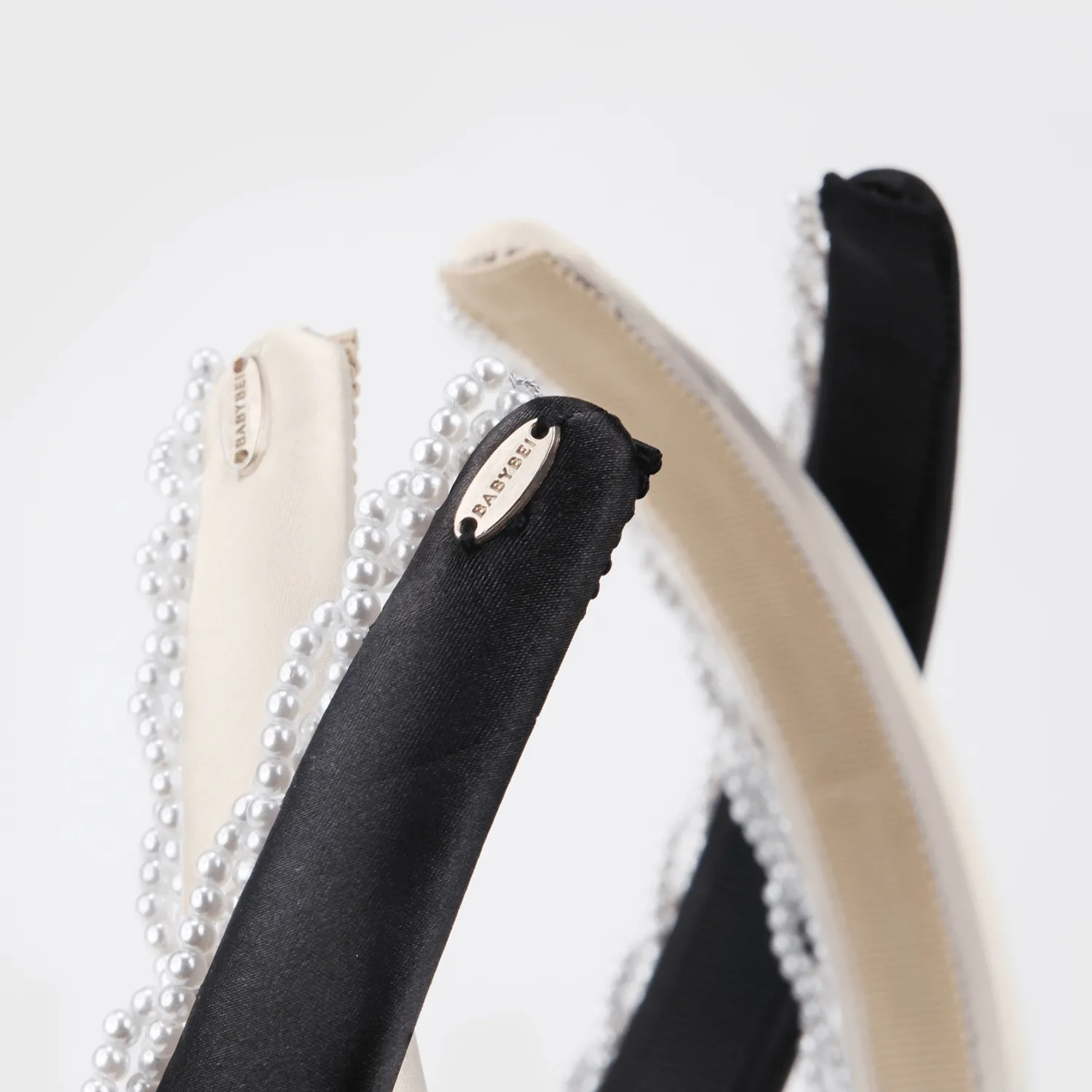 Satin Pearl Wide Headband (Sided & Wrapped) sold by Babybei product image thumbnail 5