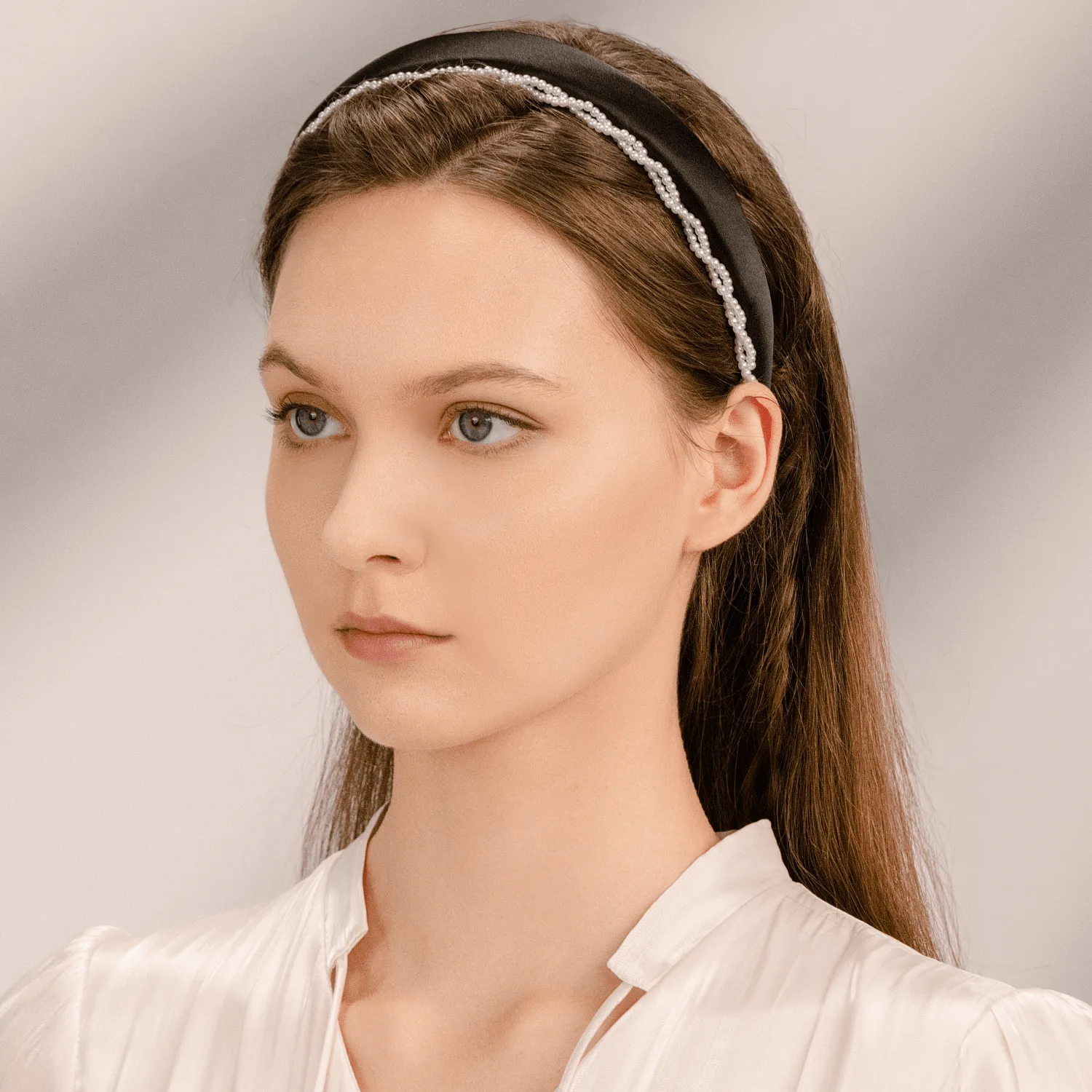 Satin Pearl Wide Headband (Sided & Wrapped) sold by Babybei product image thumbnail 2