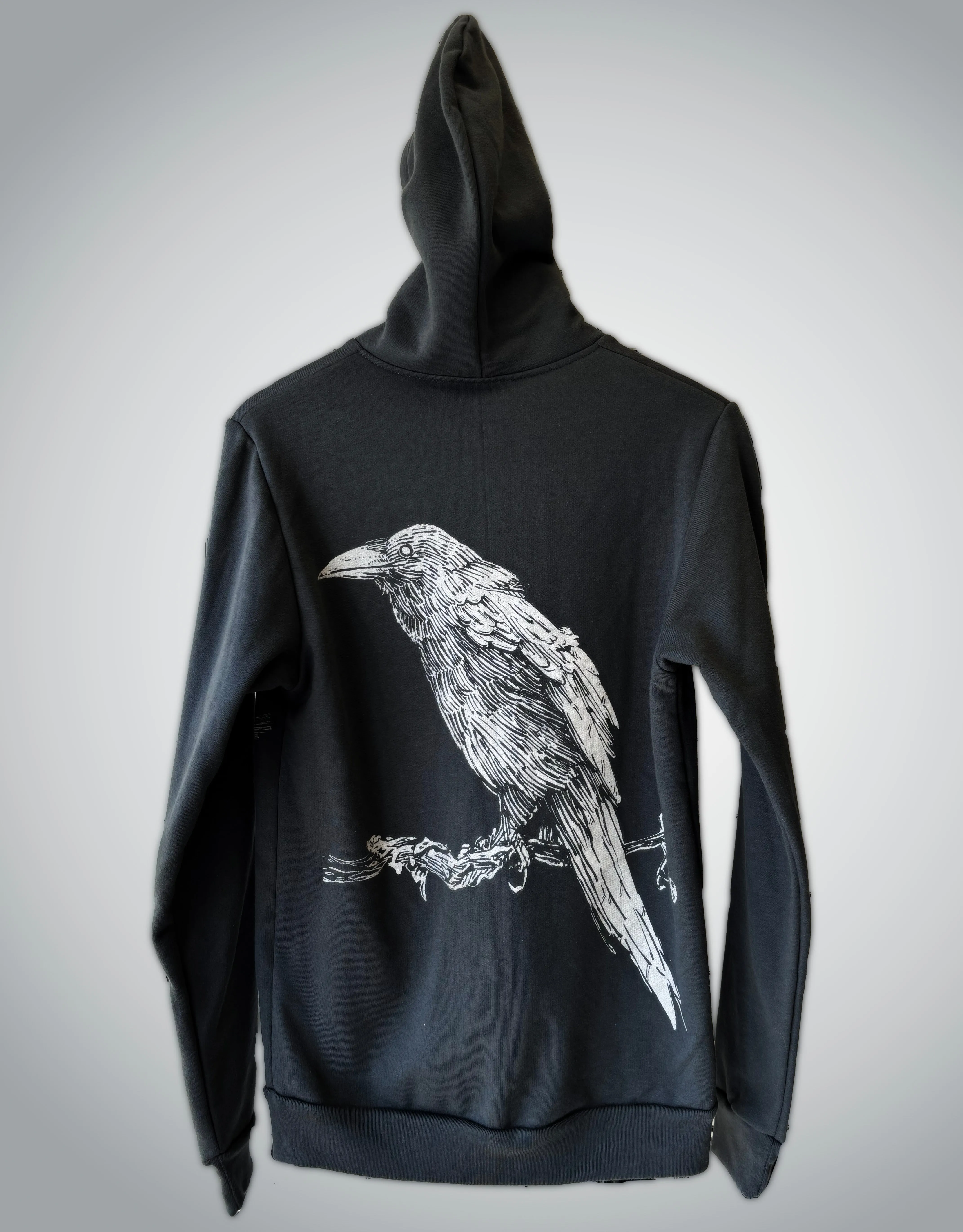 Crowmaster Hoodie - Hand-Printed on 50/50 Ring Spun Poly/Cotton Fleece sold by The Quarrelsome Yeti