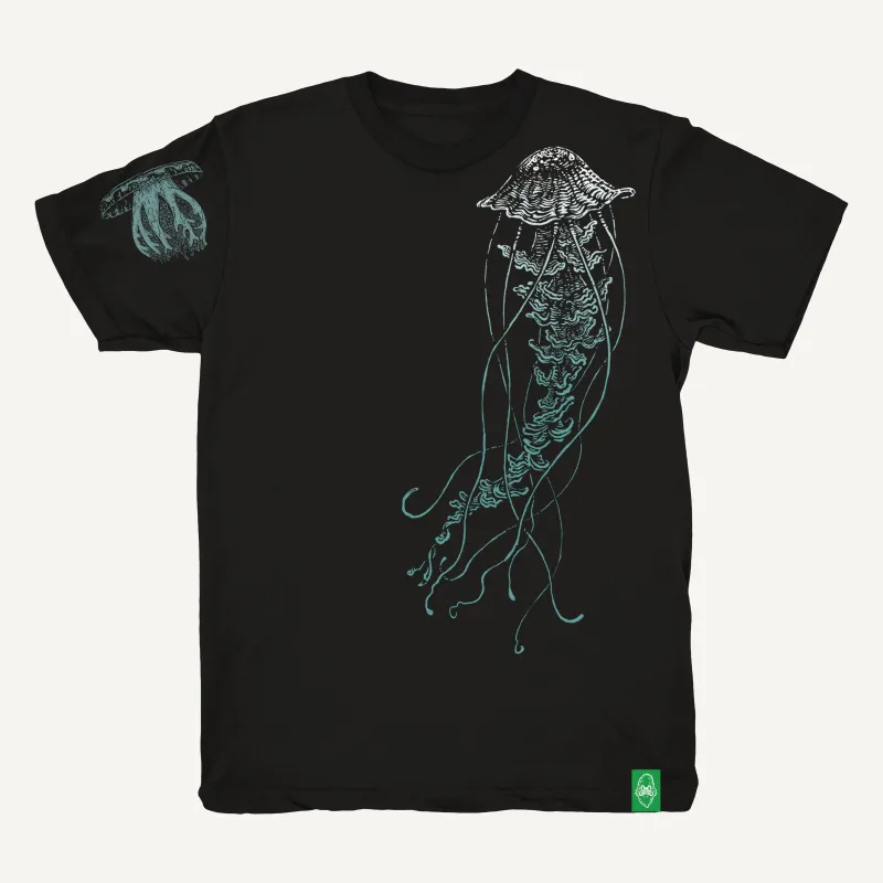 Black Jellyfish T-Shirt - Hand-Printed on Organic Cotton/Poly Blend sold by The Quarrelsome Yeti