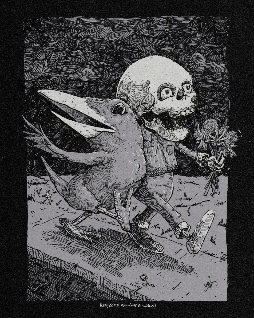 Hey! Let's Go for a Walk T-Shirt - Hand-Printed on Organic Cotton/Poly Blend sold by The Quarrelsome Yeti product image thumbnail 2